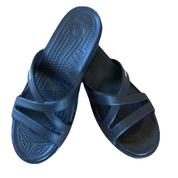 Crocs Black Patricia II Wedge Size 7 Slides Sandals Water Friendly Comfort Shoe - Picture 2 of 4